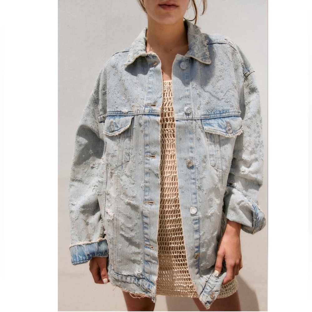 ZARA Women’s Oversized Denim Distress Boho Jacket XS-S Preppy